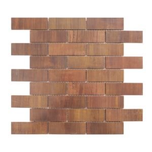 Copper brick mosaic tile sheet in a horizontal layout
