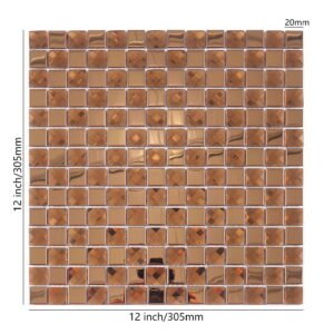 Mosaikfliesen aus Glas und Metall – Kupferfarben, Quadrate, facettiert
