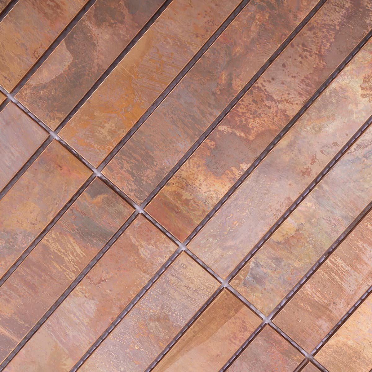 Surface detail of long strip copper mosaic tile sheet