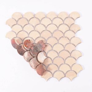 Mosaïque en aluminium – cuivre, motif écailles, pour mur