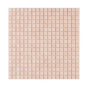 Full sheet of cream square glass mosaic tile on a light background