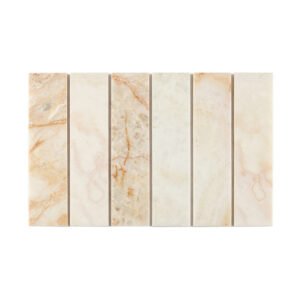 Cream vertical marble strip mosaic with soft beige and peach veining