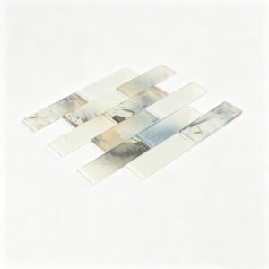 Piastrelle a mosaico in vetro – bianco / blu / crema, formato metro, per doccia