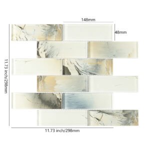 Piastrelle a mosaico in vetro – bianco / blu / crema, formato metro, per doccia