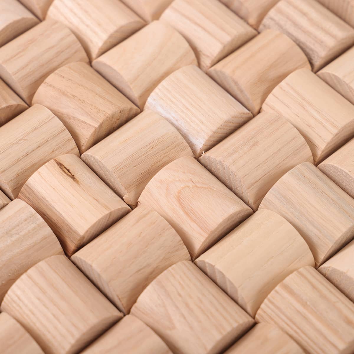 Natural curved wood mosaic tiles in wave-like surface design