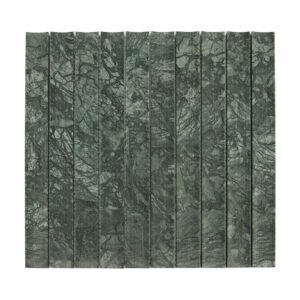 Full sheet front view of a dark green fluted marble mosaic tile.