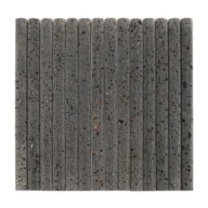 A full sheet of dark grey basalt fluted pencil mosaic tile on a white background.