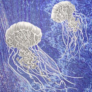 Close-up of two deep sea jellyfish mosaic wall