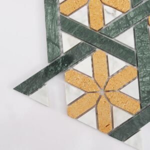 بلاط فسيفساء رخامي Geometria بنجوم صفراء للجدران والأرضيات