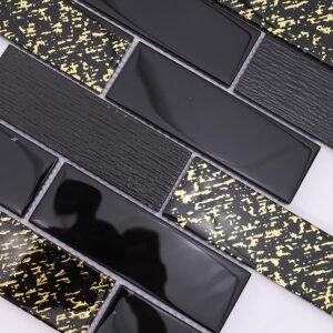 Mosaïque en verre – noir / doré, format métro, rectangulaire, pour mur