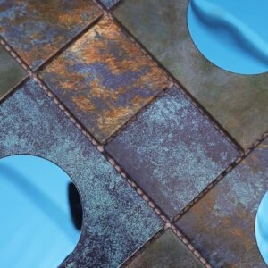 Piastrelle a mosaico in vetro e metallo – blu / bronzo