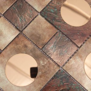 Mosaïque en verre et métal – bronze, pour mur