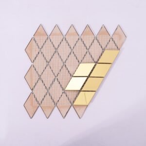 Mosaikfliesen aus Edelstahl – Goldfarben, Rauten, gebürstet, Spiegeloptik