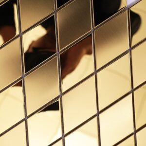 Mosaikfliesen aus Edelstahl – Goldfarben, Rauten, gebürstet, Spiegeloptik