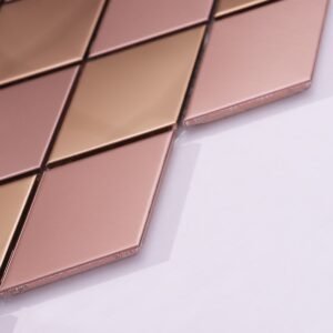 Metallmosaikfliesen – Roségold, Rauten, gebürstet, Spiegeloptik
