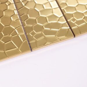 Mosaikfliesen aus Edelstahl – Goldfarben, Rechtecke, Wellenmuster, für Fliesenspiegel