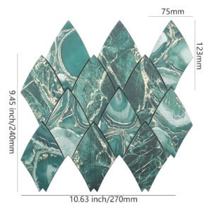 Mosaico de aluminio – verde esmeralda / dorado, hoja, lámina dorada, para pared