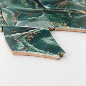 Mosaico de aluminio – verde esmeralda / dorado, hoja, lámina dorada, para pared