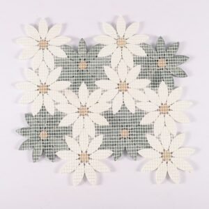 Marmormosaikfliesen – Weiß / Grün, Blumenmuster – BJ-54448FC07C5D
