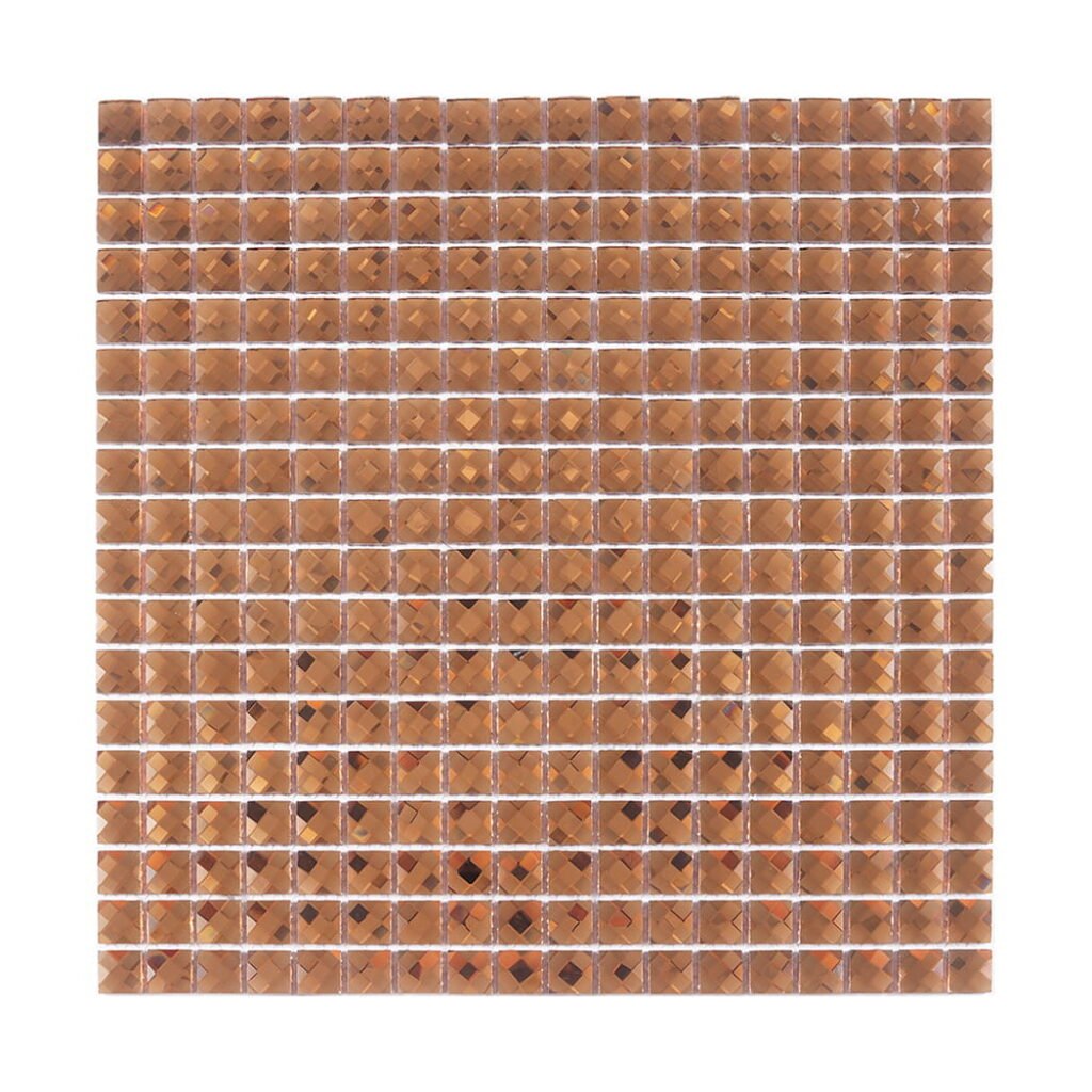 Mosaico quadrado castanho em vidro espelhado cristalino com lapidação em diamante de 13 faces