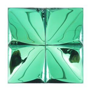 Front view of a 2x2 grid of green metallic 3D wall tiles.