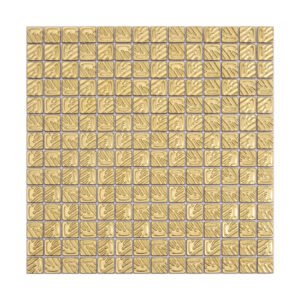 Full sheet gold embossed metal mosaic with small square tile pattern