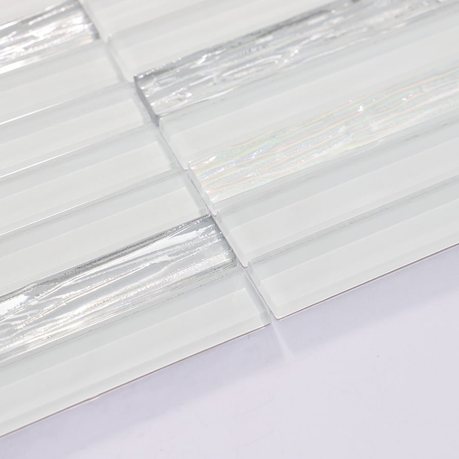 Side angle showing thickness of glass mosaic tile