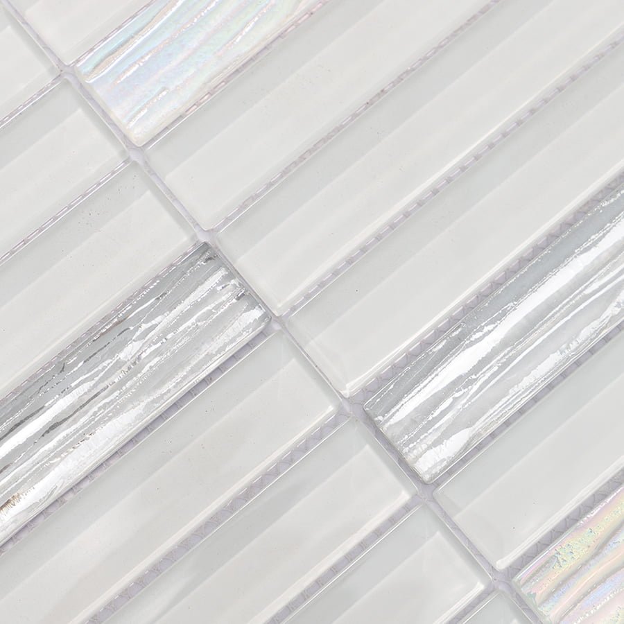 Detailed texture of white and silver glass mosaic tile surface