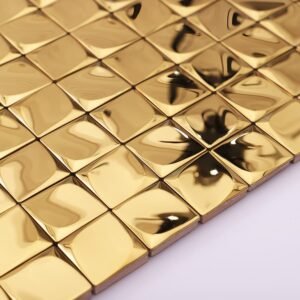 Metallmosaikfliesen – Goldfarben, Quadrate, 3D-Struktur, Miniformat