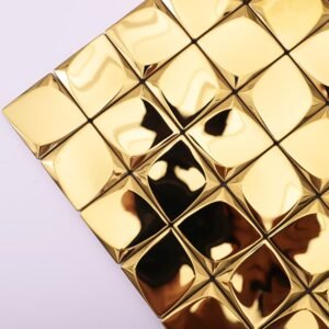 Metallmosaikfliesen – Goldfarben, Quadrate, 3D-Struktur, Miniformat