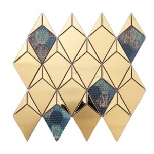 Gouden mozaïektegels van roestvrij staal en gestructureerd glas in diamantpatroon