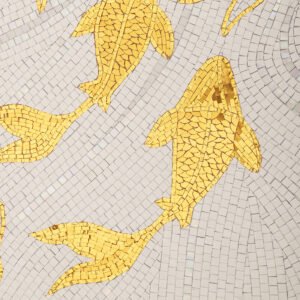 Handgefertigtes Glasmosaikbild – Goldene Koi