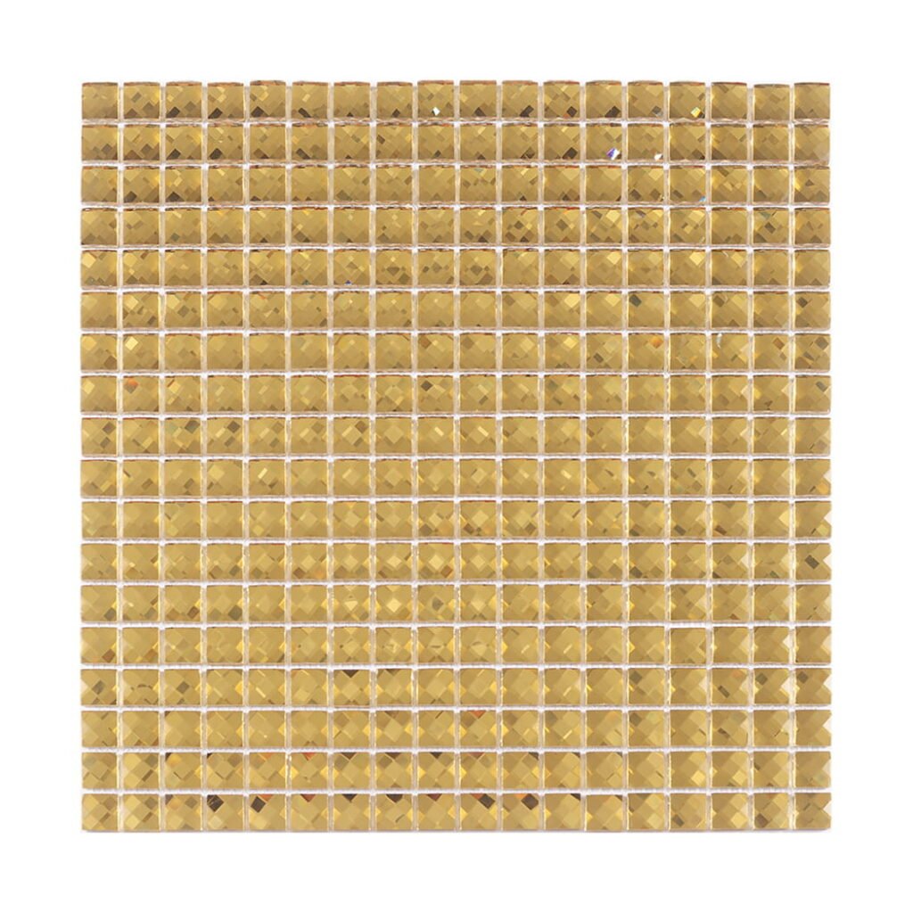 Vierkante kristalglasmozaïek met gouden spiegelglans en facetgeslepen randen, 15*15mm