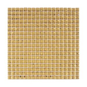 Front view of a full sheet of reflective gold square mirror glass mosaic tiles.