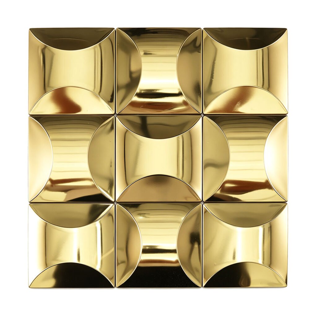Mosaikfliesen aus Edelstahl – Goldfarben, Quadrate, 4×4, 3D-Struktur, für Wände