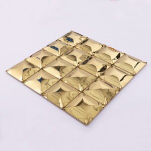 Mosaikfliesen aus Edelstahl – Goldfarben, Quadrate, 3D-Struktur