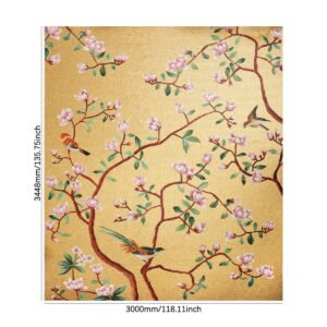 Håndlavet mosaikpanel med gyldne blomster og fuglemotiv til en elegant stue
