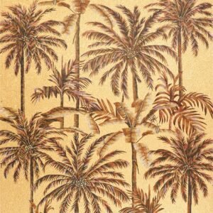 Golden palm handmade mosaic mural with tropical palm trees