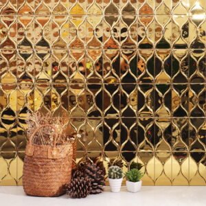 Piastrelle a mosaico in acciaio inossidabile – dorato, ondulato, a specchio