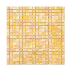 Full sheet of golden yellow iridescent square glass mosaic tile