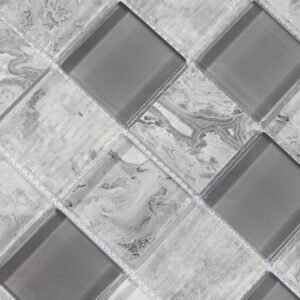 Glasmosaikfliesen – Grau, Quadrate, für Fliesenspiegel