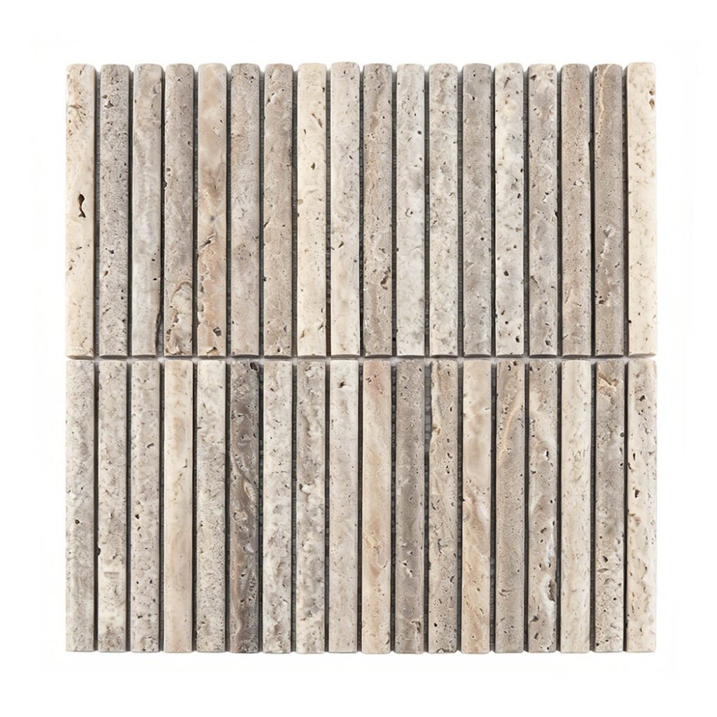Mosaico de travertino – gris, lineal, acanalado, para pared