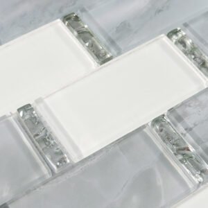 Glasmosaikfliesen – Weiß / Grau, Metroformat, für Wände