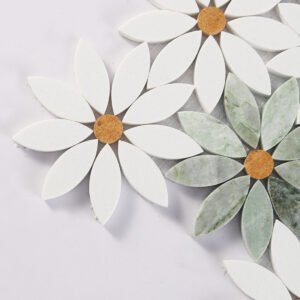 Mosaïque en marbre – blanc / vert, motif floral, pour sol — BJ-8C6A8EB3908D