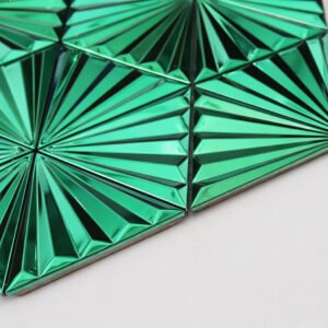 Mosaico metálico – verde, triangular, 3D, para pared