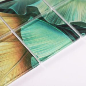 Mosaico de vidrio – verde / dorado, hoja, para pared
