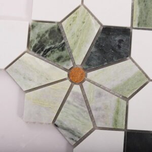 Marmormosaikfliesen – Weiß / Grün, Blumenmuster, poliert