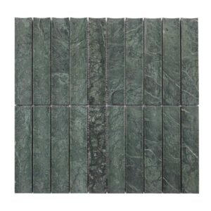 Front view of green marble stick mosaic tile sheet