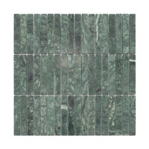 Full sheet view of green marble vertical strip mosaic tile