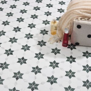 Piastrelle a mosaico in marmo – bianco / verde, floreale – BJ-21EF25A428E2